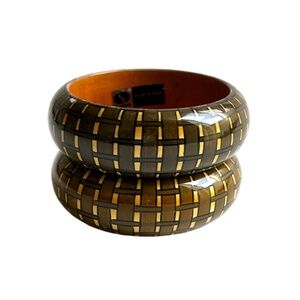Set of 2 Vintage Hand Painted Wood Bangle Bracelets